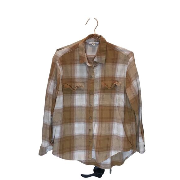 Old Navy Tops - Old Navy Boyfriend Shirt - Mustard Yellow & Brown - M